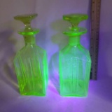 Lot of 2 Vaseline Glass Decanters