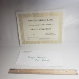 Certificate For $50 Savings Bond -Tryon Federal Bank