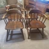 Lot of 4 Antique Pine Captains Chairs