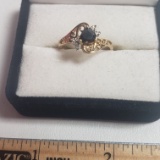 10K Gold Ring with Blue and Clear Stones, Size 7