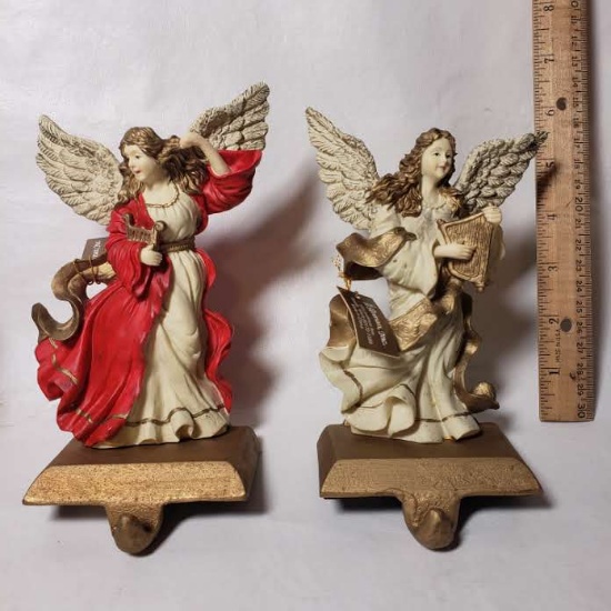 Pair of Roman Inc. Victorian Style Resin Angel Candle Holders