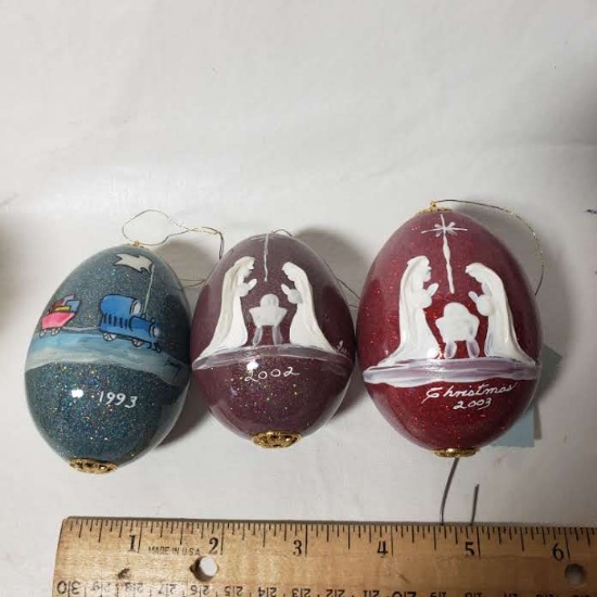 Lot of 3 Hand Crafted Egg Ornaments