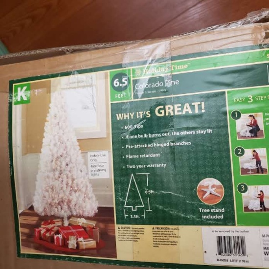 New in Box 6.5’ White Colorado Pine Christmas Tree