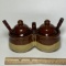 2-Tone Vintage Pottery 2-part Condiment Jar with Spoons