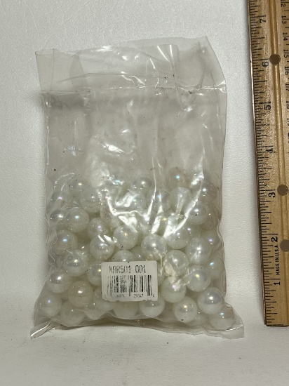 Lot of White Iridescent Glass Marbles in Sealed Bag