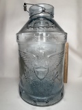 Vintage 5 Gallon Blue Glass Cates Pickle Jar with Embossed Eagles & Original Label