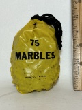 Lot of 75 Vintage Marbles in Yellow Drawstring Bag