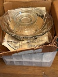 Large Vintage Indiana Glass Punchbowl Set with Cups