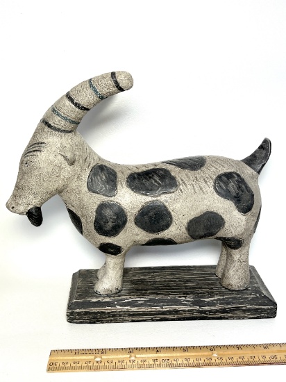 Ceramic Goat Decor with Wooden Base