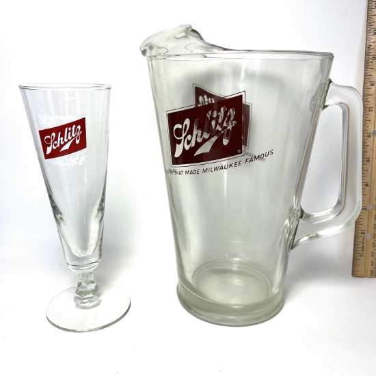 Vintage Schlitz Beer Pitcher & Glass