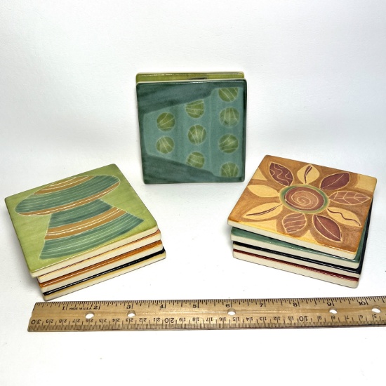 Set of 10 Ceramic Tile Coasters