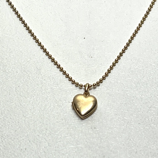 14K Gold Heart Locket on 18” 14K Gold Beaded Chain
