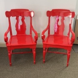2 Red Wooden Chairs