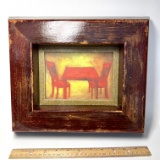 Miniature Tables & Chair Signed Print in Chunky Wooden Frame