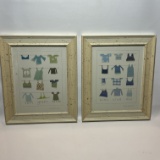 Pair of Pretty Framed Clothes Line Prints by Nina Francis
