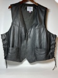 Fox Creek Black Leather Men’s Vest Size 56 with Lace up Sides