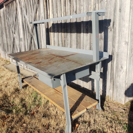 Heavy Duty Steel Workbench with 1 Drawer and Wood Shelf