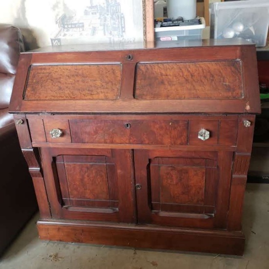 Antique Eastlake Victorian Walnut Drop Front Secretary Desk