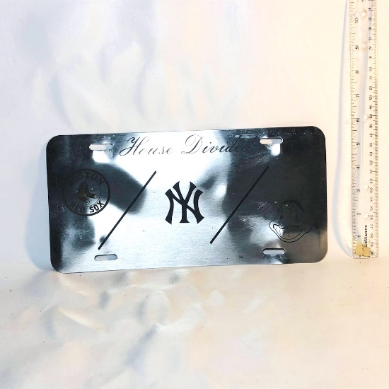 Silver Metal "House Divided" Boston Red Sox/New York Yankee Fans License Plate Cover