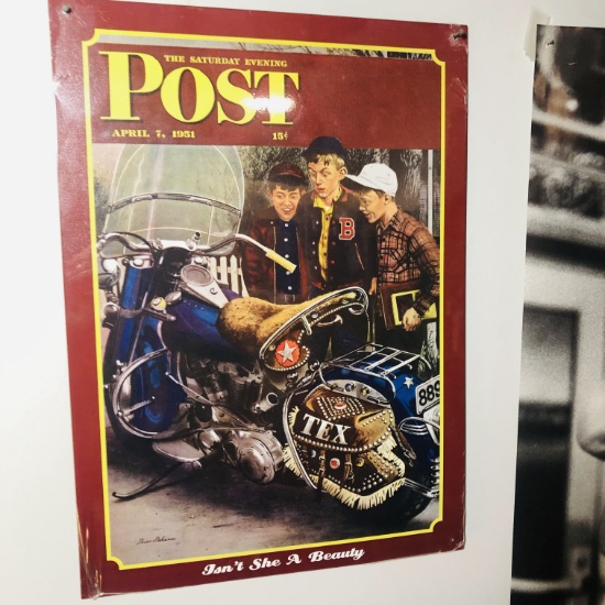 Metal “Saturday Evening Post” Motorcycle Sign