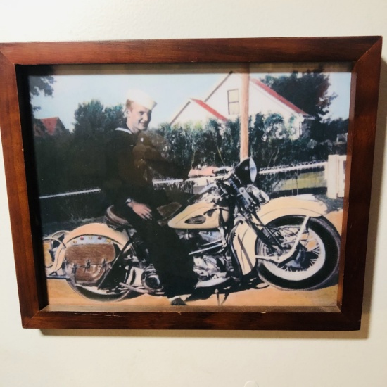 Framed “Sailor on Harley” Picture
