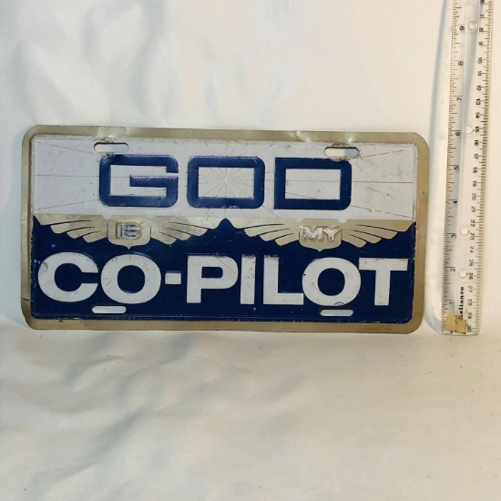 "God is My Co-Pilot" Metal License Plate Cover