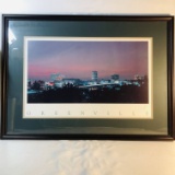 Large Vintage Greenville SC Skyline Framed and Matted Poster