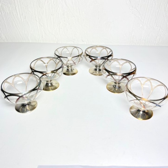 Beautiful Set of 6 Silver Wrapped Glass Sherbets