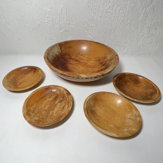Vintage Wooden Salad Bowl with 4 Bowls by Munising