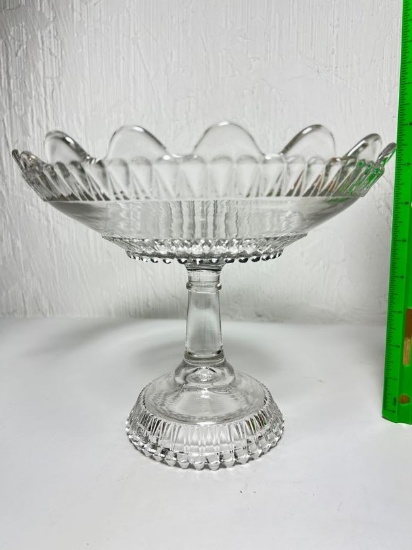 Pressed Glass Pedestal Bowl with Ruffled Edge
