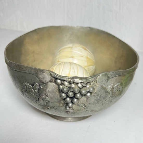 Unique SKS Zinn 95% Pewter Embossed Fruit Heavy Bowl with Decorative Balls