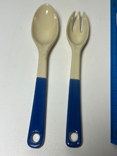 Pair of Oxford Stoneware Blue Bottom Serving Spoons
