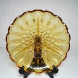 Divided Amber Glass Serving Dish with Scalloped Edge