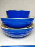 Lot of 3 Oxford Stoneware Blue Ribbed Serving Bowls