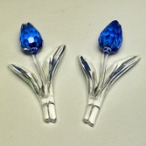Pair of Swarovski Crystal Blue Flower Figurines