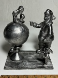 2006 Signed Michael Ricker Numbered #9/250 Santa with Elf on Globe Pewter Sculpture