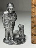 2004 Signed Michael Ricker Soldier with Dog & Flag Pewter Sculpture