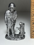 2004 Signed Michael Ricker Soldier with Dog & Flag Pewter Sculpture