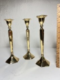 Lot of 3 Brass Candlesticks - 10.5” Tall