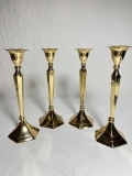 Set of 4 Brass Candlesticks - 9” Tall