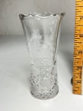 Pretty Pressed & Etched Glass Vase