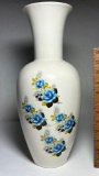 Tall Ceramic Vase with Blue Rose Design