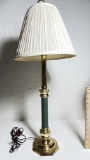 Candlestick Lamp with Green Stem & Brass Finish