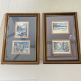 Pair of Framed & Matted Mountain Scene Miniature Prints