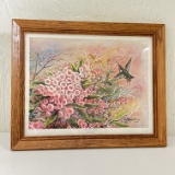 Framed & Double Signed Randall Ogle Floral Hummingbird Print