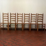 Set of 6 Vintage Wooden Ladderback Chairs with Rush Seats