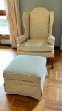 Vintage Wingback Chair with Queen Anne Legs & Matching Ottoman