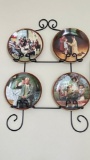 Set of 4 Norman Rockwell Collector's Plates with Black Wrought Iron Rack