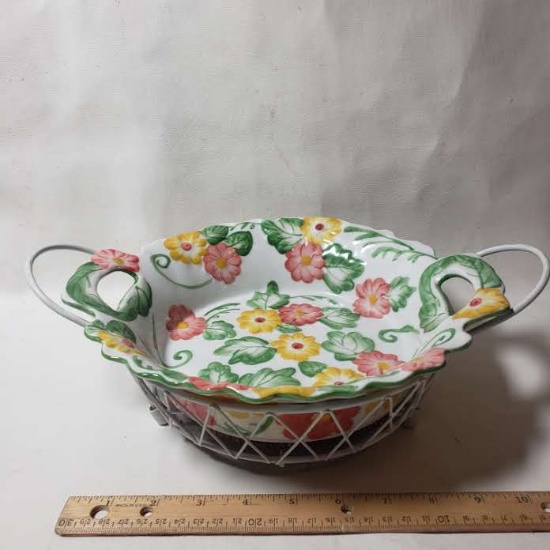 Temptations By Tara Floral Serving Bowl with Handles and Caddy