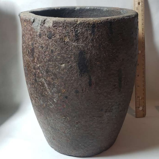 Rare 1800’s Brutalist Crucible Pot For Molten Iron As Found Great Patina -Stamped 1808